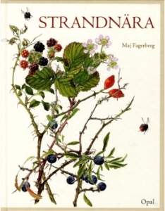 Bokomslag Strandnära visar en illustration av sirligt tecknade björnbär, nypon och blå odonbär